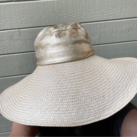 Wide Brim Gold Lame Crown Sun Hat - Picture 6 of 6